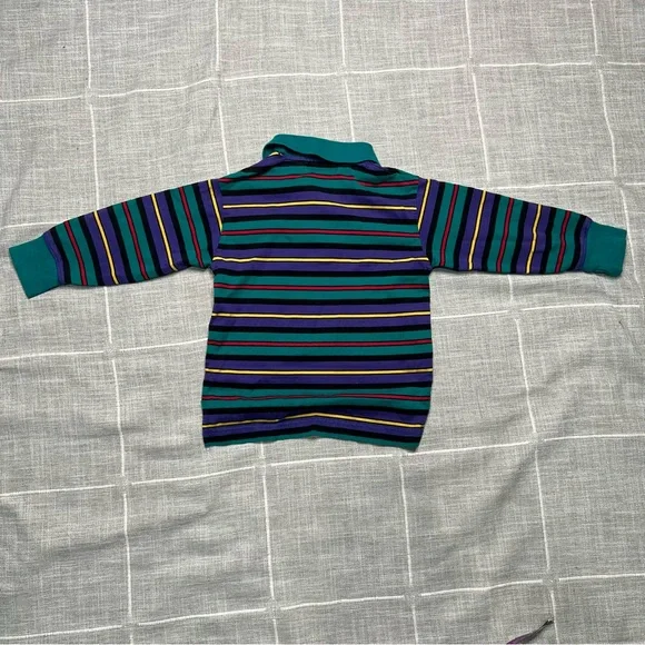 Gymboree Rainbow Tag Vintage 90s Rugby‎ Polo Stripes Teal Long Sleeve Boys - Picture 2 of 10